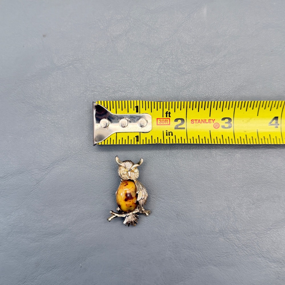 Gerry's Signed Vintage Owl Amber Glass Jelly Belly Brooch Pin Autumn Very Nice - Picture 5 of 6